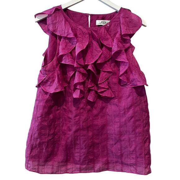 Tibi Size 8 Croquet Ruffle Silk Cotton Work Office Siren Blouse Pink Purple - Picture 1 of 9